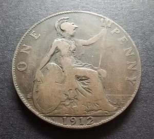 1912-H One Penny - Heaton Mint - King George V British Bronze Coin - Picture 1 of 2