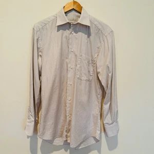 Ermenegildo Zegna Shirt Men 15 R 38 Beige Gray Button Long Sleeve Cotton Spain - Picture 1 of 8