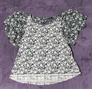Lucky Brand Floral Print Blouse Size Large With Flutter Sleeves  - Picture 1 of 5