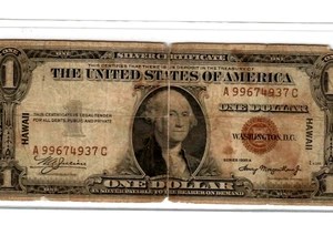 $1"HAWAII" (WORLD WAR 2 NOTE) 1935-A (BROWN SEAL) "HAWAII CURRENCY" HAWAII RARE - Picture 1 of 3