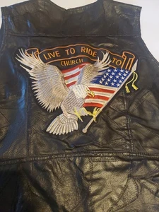 Diamond Plate Genuine Leather Vest Mens 3xl lg Back patch Eagle snap up lace up - Picture 1 of 11