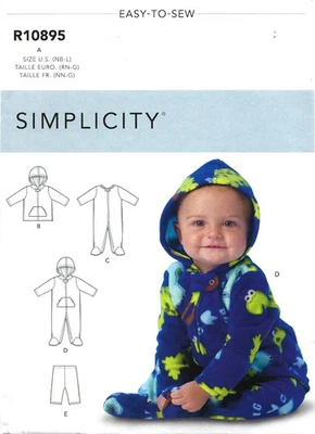 Baby EASY Sewing Pattern Hoodie Jacket Footed Bodysuit Pants  Sizes NB-L R10895 - Image 1 of 2
