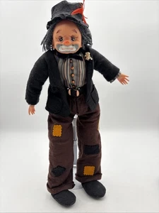 "Muñeca payaso hobo vintage cara y manos de goma fieltro y cuerpo de tela 17"" de alto" - Imagen 1 de 9