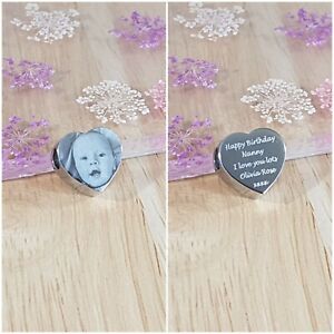 Mothers Day Gift Charm, Personalised Photo Heart Engraved add own photo & text