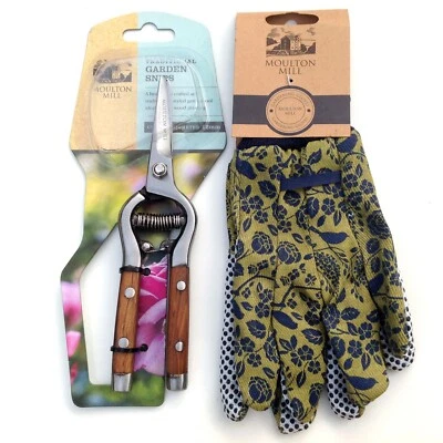Traditional Ash Wood-Handled Pruning Secateurs Scissor & Pair Garden Gloves Set - Image 1 of 4