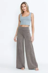 Chatoyant Plus Size Mineral Washed Wide Leg Stretch Pants Desert Taupe 1XL - Picture 1 of 6