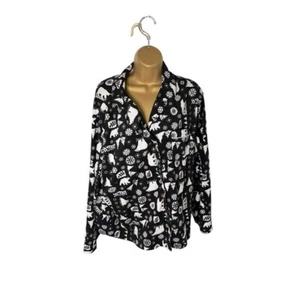 Simply Basic Winter Fleece Langarm Button Down Pyjama Oberteil Schwarz Kombi 3X - Bild 1 von 5