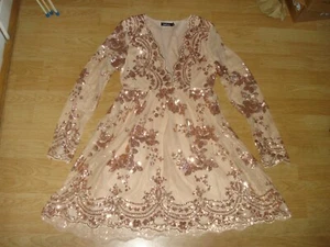 BOOHOO BEIGE POLYESTER PULLOVER SEQUIN FLORAL LINED LONG SLEEVE UK 10 - Picture 1 of 15