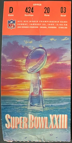 1989 NFL Football Super Bowl XXIII Vtg Ticket SF 49ers Beat Cincinnati Bengals Cover