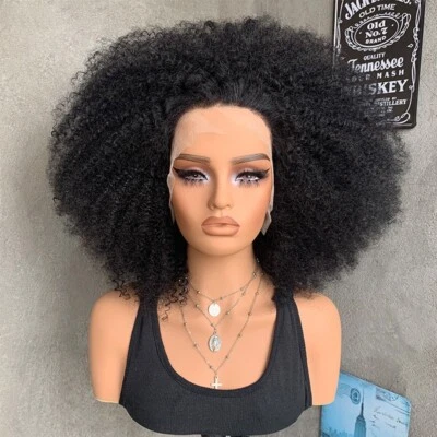 18" Blend Human Hair Kinky Curly Wigs for Black Women 13x4 Lace Front Afro Wigs - Image 1 of 4