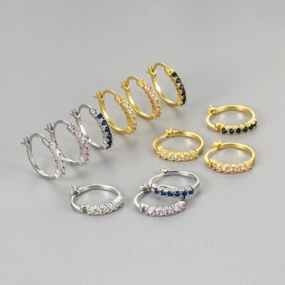 Brincos femininos de argola Huggie redondos folheados a ouro branco prata ouro CZ 17mm PE54 - Imagem 1 de 4