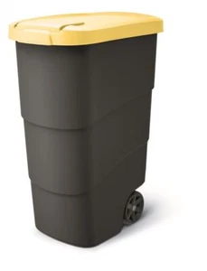 Mülleimer Mülltonne mit Rädern Deckel 90L Abfalleimer Große Abfalltonne Gelb - Bild 1 von 5