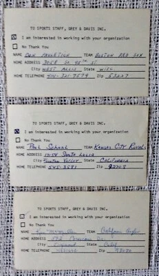 1970 POSTALES CON CUESTIONARIO DE JUGADOR DE BÉISBOL ENTINTADAS: K. McMULLEN/SCHALL/PAVLETICH Foto 1 de 4