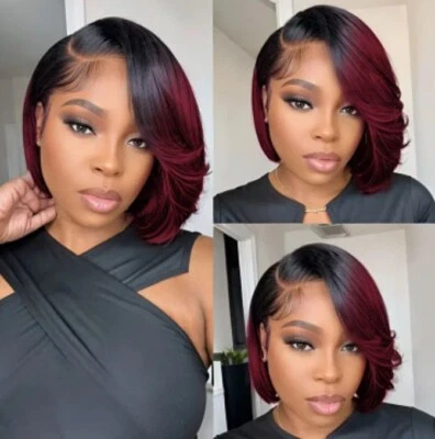 Peluca Brasileña Para Mujer Cabello Humano Encaje Frontal, Corte Bob Pixie Corto 13x4,... Foto 1 de 4