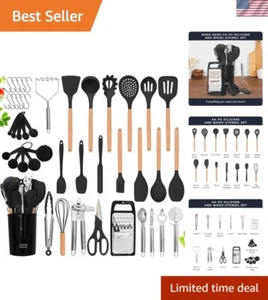44-Piece Silicone Kitchen Utensils Set - Ergonomic Wood Handles & Non-Scratch - Picture 1 of 11