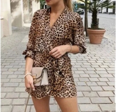 Mameluco envolvente frontal con corbata estampado de leopardo marrón de Zara TRF Collection para mujer talla XS Foto 1 de 4