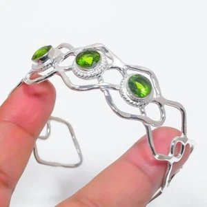 Green Peridot Gemstone 925 Sterling Silver Jewelry Adjustable Cuff Bracelet - Picture 1 of 1
