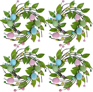 4 Pcs Easter Egg Candle Rings Wreaths Spring Artificial Foliage Berry and Egg Wr - Picture 1 of 12