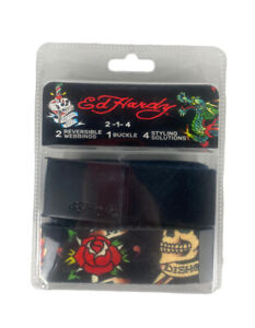 NEW Ed Hardy 2 Pack Adjustable Web Belt 4 Styles Black Blue With Buckle Mens