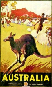 Australien Postkarte 2000 Känguru Aborigines Mann mit Bumerang Glasrahmen A8  - Bild 1 von 4