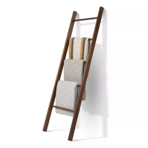 5’ Afooga Wooden Ladder Blanket Quilt Hanger Dark Brown Lacquer - Picture 1 of 8