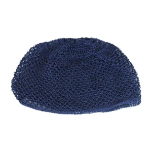 Navy Knitted Hand Crocheted Stretch Cotton Kufi Hat. 16"/18" Circumference. - Picture 1 of 1