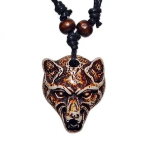 Mens Faux Yak Bone Animal Viking Retro Wolf Head Pendant Necklace Birthday Gifts - Picture 1 of 6
