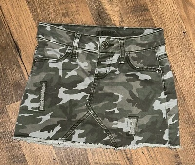 Justice Girls Camo Green and Khaki Distressed Skirt with Built in Shorts Size 6 - Image 1 of 4