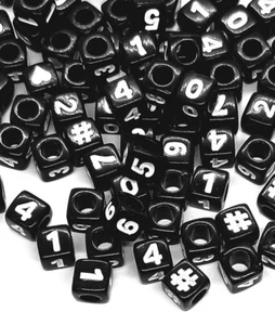 100pcs 7mm cube black + white 0-9 , a few of hearts and # Acrylic Number Beads - Picture 1 of 3