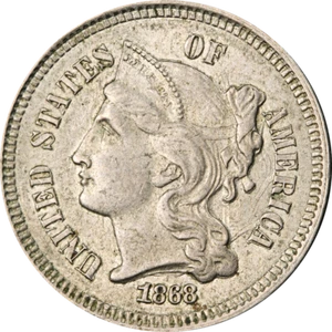 1868 Three (3) Cent Nickel - Choice+ Great Deals From The Executive Coin Company - Picture 1 of 2