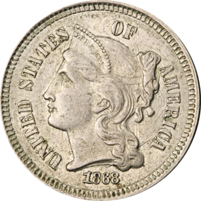 1868 Three (3) Cent Nickel - Choice+ Great Deals From The Executive Coin Company - Image 1 of 2