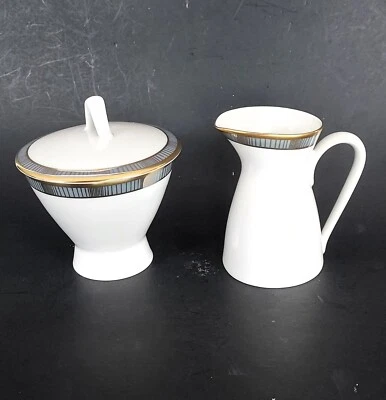 Vingage Rosenthal GALA СИНИЙ? позолоченная отделка полоски сливочник покрытый сахарница MCM - Изображение 1 из 4