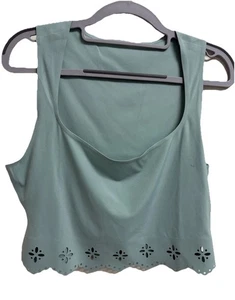 Anthropologie Eyelet Hem Scallop Crop Tank Top Green Women M - Picture 1 of 8