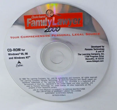 Quicken Family Lawyer 2000 Software CD Disc Only For CD-Rom 95 98 Windows NT - Image 1 of 2