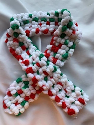 Pom Pom Scarf Red White and Green Christmas Winter Scarf 3" x 42" - Image 1 of 4