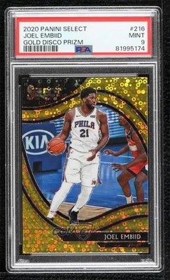 2020-21 Panini Select Courtside Gold Disco Prizm /10 Joel Embiid #216 PSA 9 MINT - Image 1 of 2