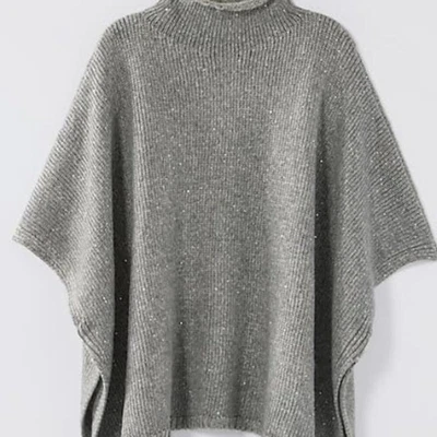 J. Jill S-L NUEVO CON ETIQUETAS $99 Gris Oscuro Brezo Lentejuelas Suéter Tejido Poncho Escote Acanalado Foto 1 de 4