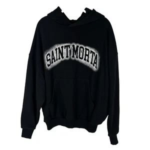 Saint Morta Spray Logo Boxy Black Hoodie Mens Size Medium New With Tags - Picture 1 of 9