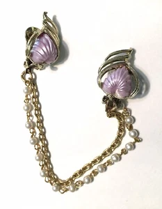 Bonito suéter vintage clip suéter conchas protectoras y perlas de imitación - Imagen 1 de 4