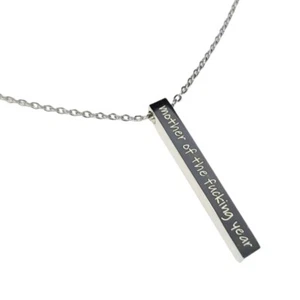 Mother of the F***ing Year Necklace Funny Mom Gift, Stainless Steel Bar Pendant - Picture 1 of 2