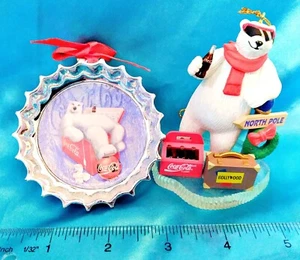 Coca-Cola Polar Bear Christmas Ornaments - Set of 2 - Picture 1 of 3