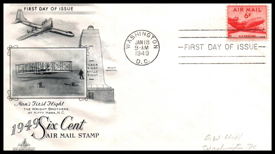 USA FDC - 1949 - Six Cent Air Mail Stamp, Scott # C39 Artcraft - Image 1 of 1