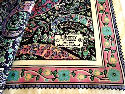 Bufanda de seda vintage Liberty of London multicolor estampado cachemir Inglaterra cuadrada 11" Foto 1 de 4