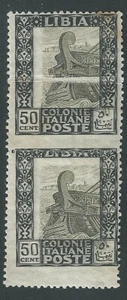 LIBYA 1921 COUPLE c.50 CENTER MOVED ON REJOINED PAPER - Picture 1 of 2