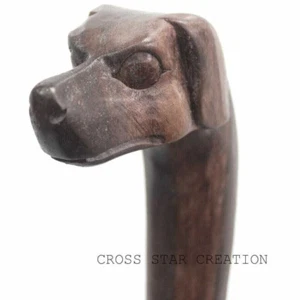 ANTIQUE CLOSE EYES DOG DESIGN HEAD HANDLE STYLISH WOODEN WALKING STICK CANE GIFT - Picture 1 of 12