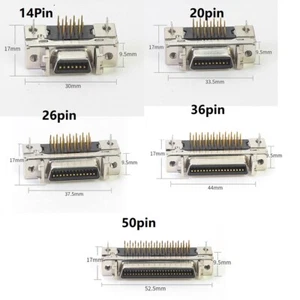 14P/20P/26P/36P/50Pin SCSI Connector Gold-plated Pin MDR Female Angle PCB Solder - Picture 1 of 15