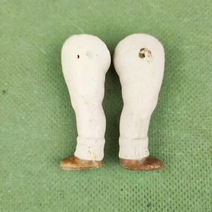 Antique porcelain dollhouse doll legs, wire fixing, 3.02", 77 mm, Germany - Picture 1 of 6