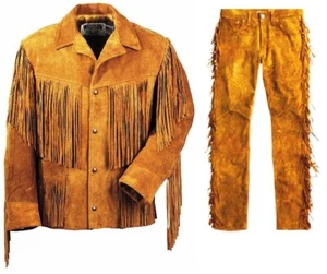 Herren Old Western Cowboy Cognac Braun Wildleder Leder Fransen Jacke & Hose JP50 - Bild 1 von 5