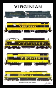 Locomotoras Virginian 12""x18"" póster enmarañado firmado por Andy Fletcher - Imagen 1 de 1