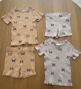 2 Sets Girl's Target Ribbed Summer Pyjamas Size 3 - Butterflies - Organic Cotton - Picture 1 of 4